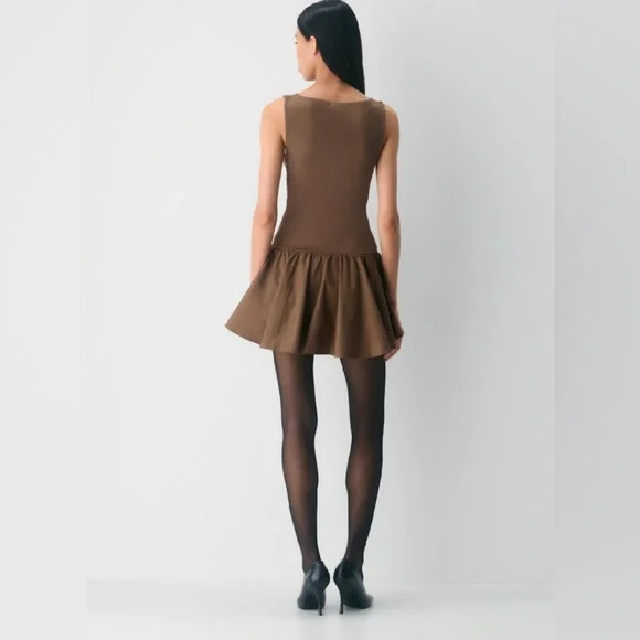 Aritzia Babaton Segment Poplin Dress Cello Brown Size Medium - Picture 3 of 12